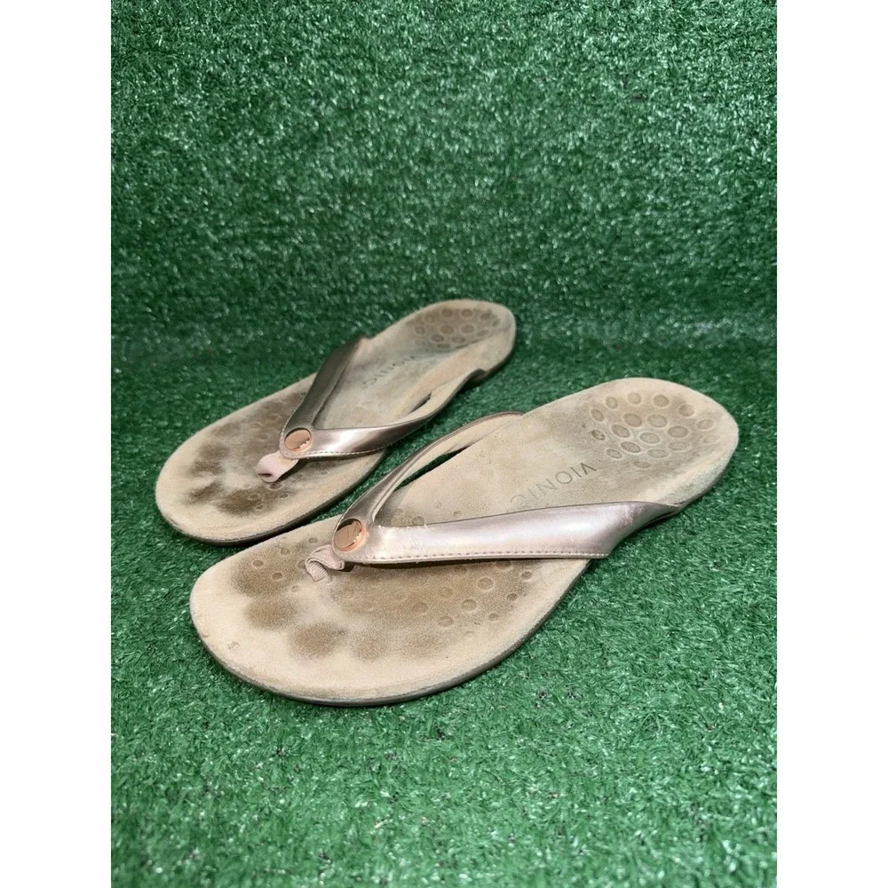 VIONIC Womens 9 Rest Bella II Flip Flops Brown Sandals Bronze Strap Thong Slides